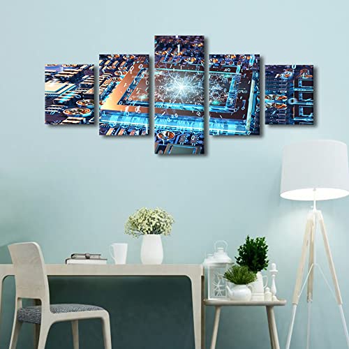 TUMOVO Office Wall Art GPU Card With Circuit And Connections Pictures Print On Canvas Modern Prints Wall Art Modern Artwork for Walls Canvas Wall Decor Stretched And Framed Ready to Hang, 50"x24" - color: Artwork-03, size: 50''Wx24''H