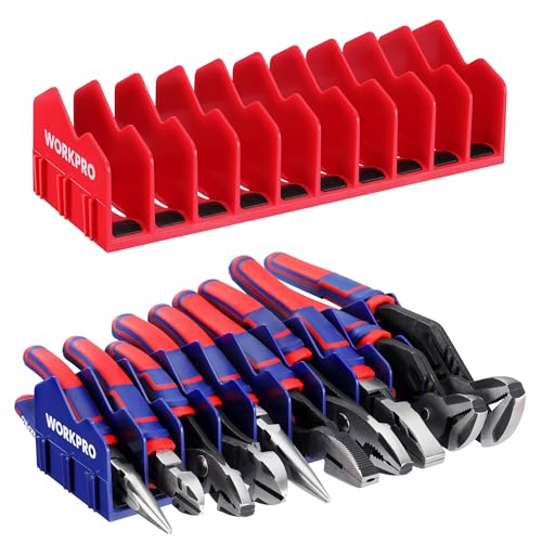 WORKPRO 2-Pack Plier Organizer Rack, Pliers Holder and Cutter Organizers with Non-Slip Rubber Base, 20-Slot Tool Box Organizer, Tool Drawer Organizer, Tool Storage, Plier Rack (Pliers Not Included) - color: Blue &Red, size: 2 Pack