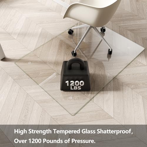 Koonmi Glass Chair Mat for Carpet, 36"x48" Tempered Glass Office Chair Mat, Glass Floor Mats with Rounded and Polished Edges, Desk Chair Mats with 4 Anti-Slip Pads for Hardwood Floor, Carpet - color: Transparent, size: 36"x48"