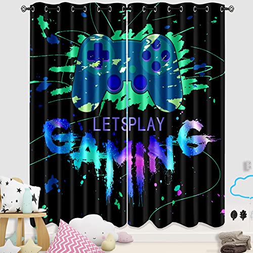 Gamer Curtains for Boys Bedroom Teens Boys Girls Blackout Curtains Colorful Video Gaming Gamepad Window Curtain Decor for Boy Room, 82 in x 84 in - color: Multi 02, size: 41"W x 84"L (Pack of 2)