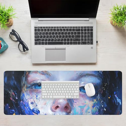 Blue Eyes Gaming Mouse Pad Colorful Abstract Portrait Large Desk Mat Extended Large Laptop Keyboard Non-Slip Rubber Base with Stitched Edges for Home Office Computer Keyboard Laptop 31.5"x11.8" - color: Blue Eyes