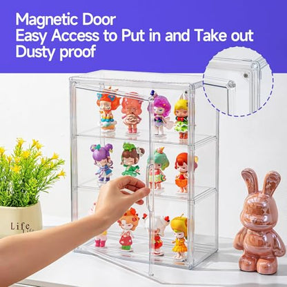 Clear Display Case for Figures with Magnetic Door, Acrylic Display Cases for Collectibles, 3Tiers Acrylic Storage Organizers Box, Desktop or Wall-Mounted Showcase for Collectibles Action Figure (1)