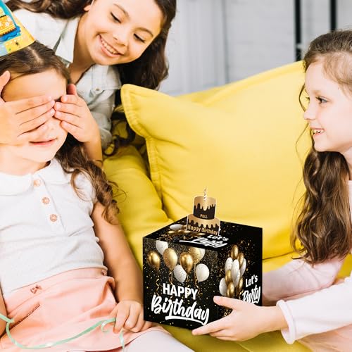 White Gold Birthday Money Box for Cash Pull, Happy Birthday Boxes Gifts for Money Pull Out Card, 50Pcs Transparent Bags - color: Gold