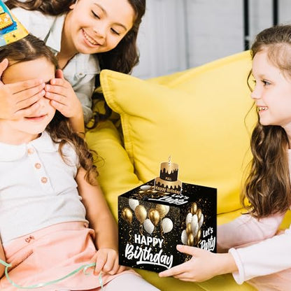 White Gold Birthday Money Box for Cash Pull, Happy Birthday Boxes Gifts for Money Pull Out Card, 50Pcs Transparent Bags - color: Gold