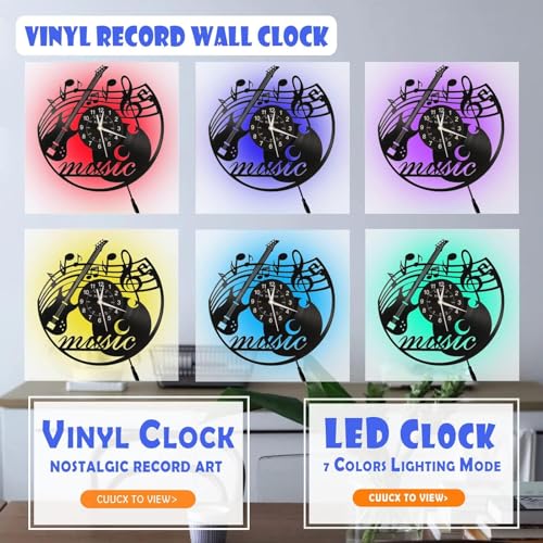 KingLive Music Vinyl Record Wall Clock, Music Room Decoration, Music Theme Wall Clock. (Music D) - color: Music D Led