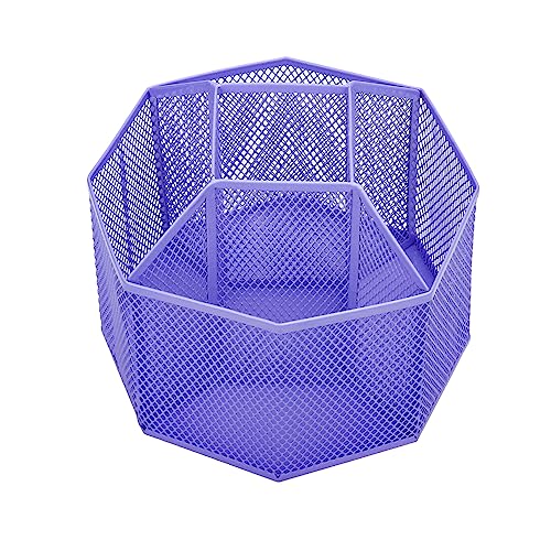 Annova Mesh Desk Organizer Rotate with 5 Compartments Spinning Tidy Candy/Pen Holder Office, Art Supply, Storage, Classroom, Home (Purple) - color: Purple
