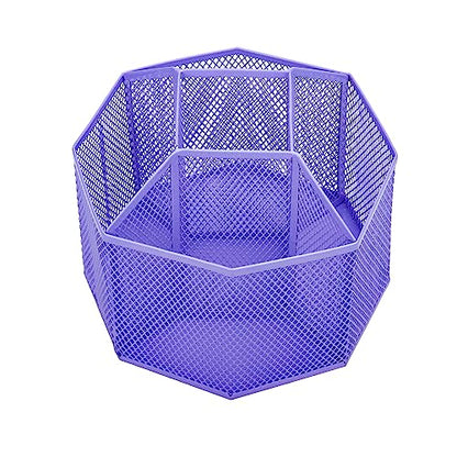 Annova Mesh Desk Organizer Rotate with 5 Compartments Spinning Tidy Candy/Pen Holder Office, Art Supply, Storage, Classroom, Home (Purple) - color: Purple