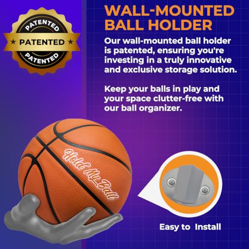 Wall-Mounted Ball Holder – Premium Resin – Basketball, Soccer, Football Display – Secure Ball Hanger, Sports Room Decor, Basketball Wall Mount for Man Caves, Memorabilia - color: Silver