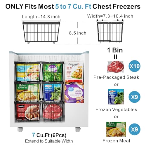 iSPECLE Freezer Organizer Bins - 3 Pack with Freezer Inventory List Board, Adjustable Width for 5 to 7 Cu.Ft Chest Freezers, Stackable Deep Freezer Bins, Assembly Required, Black - style: 3 Bins with Magnet Whiteboard