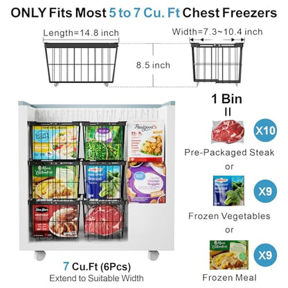 iSPECLE Freezer Organizer Bins - 3 Pack with Freezer Inventory List Board, Adjustable Width for 5 to 7 Cu.Ft Chest Freezers, Stackable Deep Freezer Bins, Assembly Required, Black - style: 3 Bins with Magnet Whiteboard