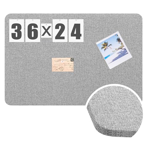 Hahafelt 36"x 24"Linen Fabric Bulletin Board Pinboard for Walls Display Frameless Pinboard Display Notice Memory Board for Office Walls Home Kitchen Easy to Install(Grey) - color: Grey, size: 35.4" x 23.6"