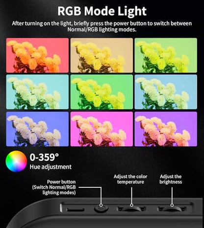 Magnetic 6000mAh RGB Selfie Ring Light for iPhone,448 LED Rechargeable Phone Light with Mini Tripod Stand, Double-Sided Magnet Handheld Stabilizer with Light for Magsafe/Phones/Video Recording/Photos