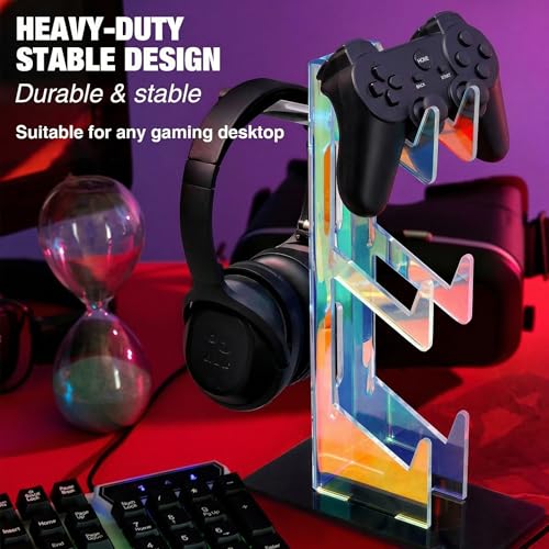 NiHome Iridescent Acrylic Multi-Tier Universal Game Controller Headset Holder Stand for PS5 Xbox ONE Switch Colorful Controller Stand Gaming Accessories Anti-Slip Stable Headphone Holder (3-Tier) - size: Iridescent 3-Tier