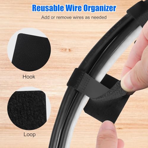 EEEKit Cable Management Under Desk, 40 Pack Detachable Hook and Loop Cable Straps with Adhesive Wire Clips, Up to 15 Cords, Reusable Cord Organizer for Home Office Desk PC Setup