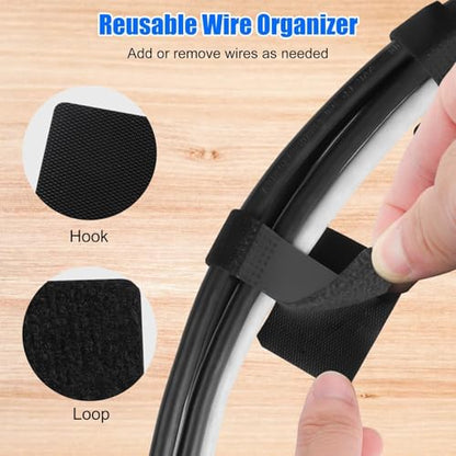 EEEKit Cable Management Under Desk, 40 Pack Detachable Hook and Loop Cable Straps with Adhesive Wire Clips, Up to 15 Cords, Reusable Cord Organizer for Home Office Desk PC Setup