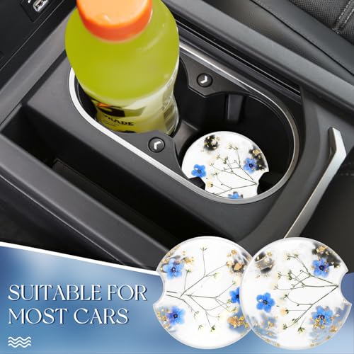 Swooflia Flower Car Cup Holder Coasters for Women - 2.75 Inch Cute Resin Clear Automotive Drink Cupholder Insert Car Accessories 2 Pack Blue - color: Blue