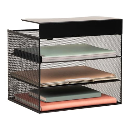 Mind Reader Slide-On Under Desk File Organizer, No Tools Required, Hanging Storage for Laptops, Folders, and Notebooks, Metal, Black - size: Horizontal