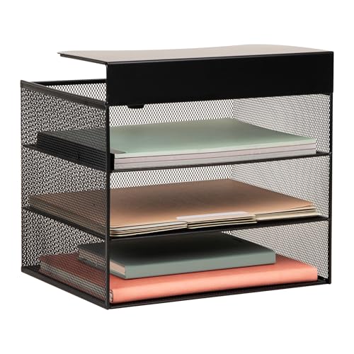 Mind Reader Slide-On Under Desk File Organizer, No Tools Required, Hanging Storage for Laptops, Folders, and Notebooks, Metal, Black - size: Horizontal