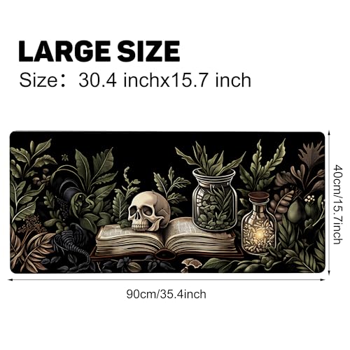Book and Skull Gaming Mouse Pad 35.4 x 15.7 Inches with Non-Slip Rubber Base, Smooth Cloth Surface Desk Keyboard Mat for Computer, PC, Laptop, Desktop - color: Book and Skull