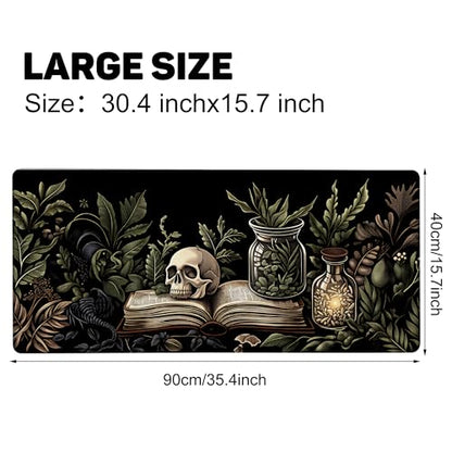 Book and Skull Gaming Mouse Pad 35.4 x 15.7 Inches with Non-Slip Rubber Base, Smooth Cloth Surface Desk Keyboard Mat for Computer, PC, Laptop, Desktop - color: Book and Skull
