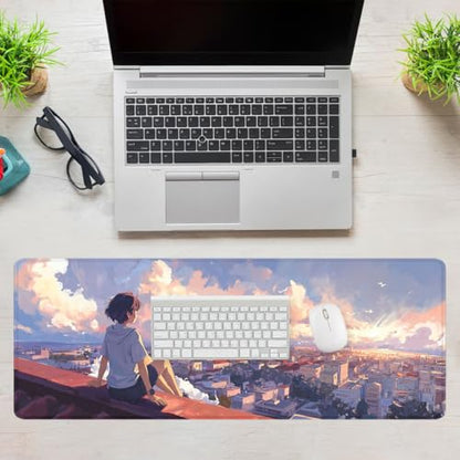 Anime Sunset Gaming Mouse Pad Golden Sky Dream XL Mouse Pad Large Mousepad Extended Laptop Keyboard Mat Gaming Desk Pad Mouse Mat Office Computer Keyboard Laptop 31.5"x11.8" - color: Anime Sunset, size: 31.5L x 11.8W inches
