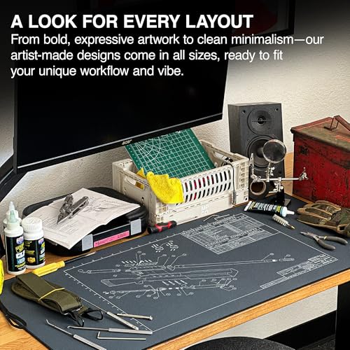 MPCO. Blueprints Large Gaming Desk Pad - 36" x 17" Duraglyde Fabric Browning 50 Cal – Blue Desk Mats - Non-Slip, Washable, Smooth Glide for Precision Gaming & Work - color: Duraglyde Browning 50 Cal – Blue