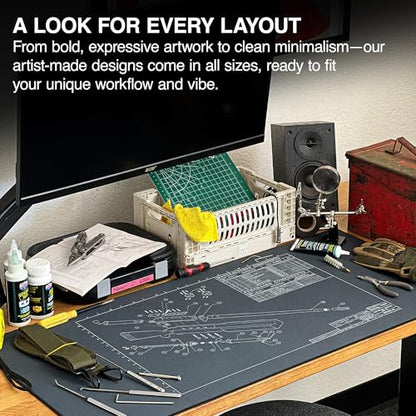 MPCO. Blueprints Large Gaming Desk Pad - 36" x 17" Duraglyde Fabric Browning 50 Cal – Blue Desk Mats - Non-Slip, Washable, Smooth Glide for Precision Gaming & Work - color: Duraglyde Browning 50 Cal – Blue