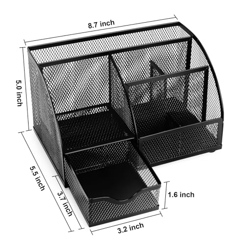 Comix Mesh Pen Pencil Holder Desk Organizer, 7 Compartment Wire Desktop Pen Pencil Cup Caddy Office Supplies for Home Office School, Black - color: 7 Compartments