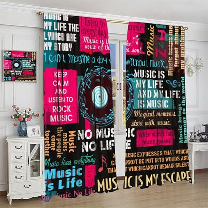 Music Notes Curtain, Jazz Rock Music Hip Hop Graffiti Window Curtains Drapes for Kids Boys Girls Teens Bedroom Living Room Bathroom 42" W X 45" L(No Blackout) - color: Musical-8, size: 20.5"W x 45"L (Pack of 2)