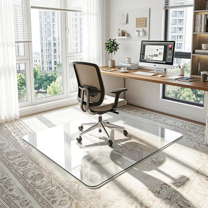 Antok Tempered Glass Chair Mat, 45"x45" Office Chair Mat for Carpet & Hardwood Floors, Heavy Duty 1/5" Desk Chair Mat for Smooth Rolling at Home or Office - size: 45"x45"