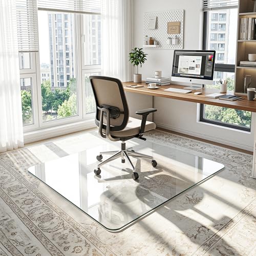 Antok Tempered Glass Chair Mat, 45"x45" Office Chair Mat for Carpet & Hardwood Floors, Heavy Duty 1/5" Desk Chair Mat for Smooth Rolling at Home or Office - size: 45"x45"