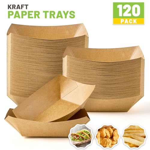 ZORRITA Small Paper Food Trays, 1/2 Lb, 120 Pack, Disposable | Mini Brown Paper Food Boats, Serving Baskets, For Party Nachos Fries Tacos Snacks Treats - size: 1/2 lb