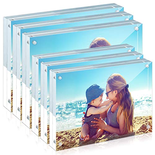 HELPLEX 6 Pack Acrylic Frame, 5x7&4x6 Combinations, 20% Thicker, 20-24mm Thick Acrylic Picture Frames, Frameless Clear Double Sided Magnetic Frame, Free Standing Desktop Display - size: Acrylic Frame Set(6 PACK)