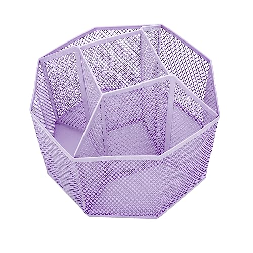 Annova Mesh Desk Organizer Rotate with 5 Compartments Spinning Tidy Candy/Pen Holder Office, Art Supply, Storage, Classroom, Home (Light Purple) - color: Light Purple