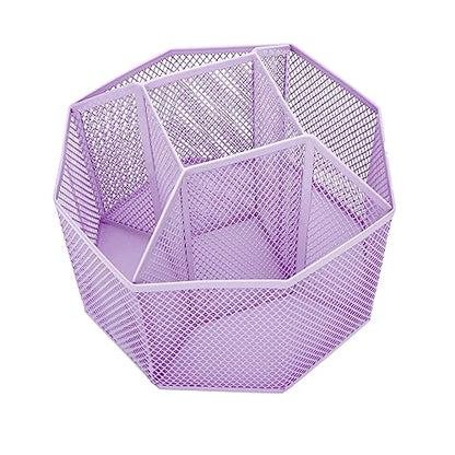 Annova Mesh Desk Organizer Rotate with 5 Compartments Spinning Tidy Candy/Pen Holder Office, Art Supply, Storage, Classroom, Home (Light Purple) - color: Light Purple