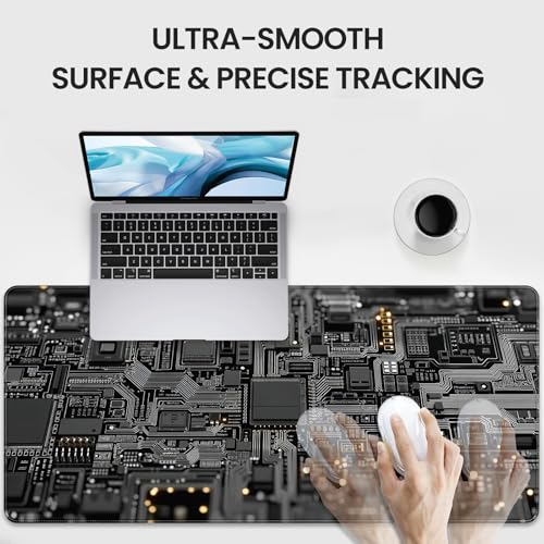 Large Gaming Mouse Pad, Circuit Board Design, Tech-Style Desk Mat, Extended Size 35.4 x 15.7 inches, Non-Slip Base, Microfiber Surface, Waterproof, Suitable for Gaming and Office Use. - color: Circuit Board Pattern