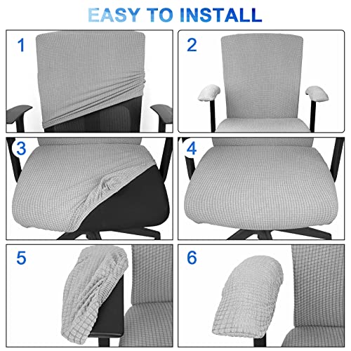 Tallew 4 Pcs Office Chair Covers Set Computer Universal Protective Stretchable Chair Seat Covers Desk Armrest Slipcovers Pads Office Cushion Backrest for Rotating (XL,Silver Gray) - color: Silver Gray