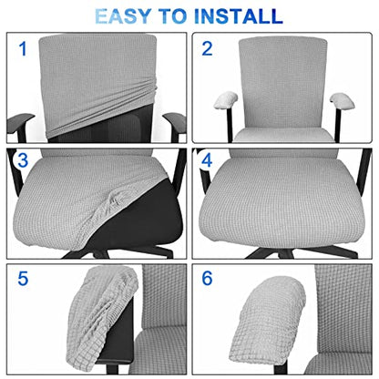 Tallew 4 Pcs Office Chair Covers Set Computer Universal Protective Stretchable Chair Seat Covers Desk Armrest Slipcovers Pads Office Cushion Backrest for Rotating (XL,Silver Gray) - color: Silver Gray