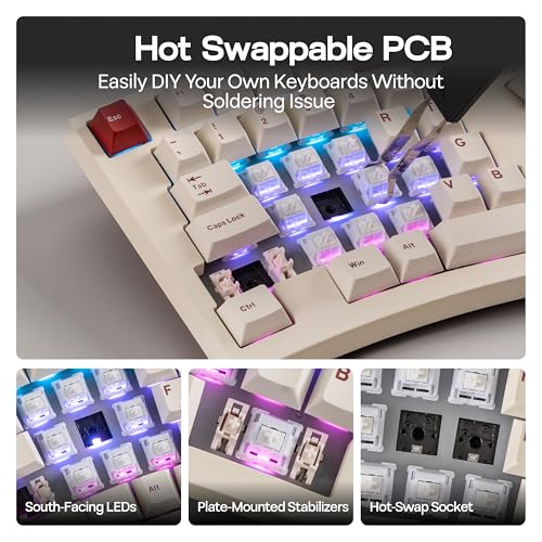MechLands Feker Alice98 Ergonomic 98 Keys Custom Mechanical Keyboard, VIA Programmable, USB-C Wired Gaming Keyboard, Hot Swappable, 5 Layer Paddings, Control Knob, NKRO, RGB for Win/Mac (Beige) - color: Beige