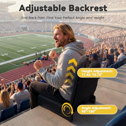 Stadium Seat with Back Support Foldable Bleach Chair,Portable 90-180 °Angle and Adjustable Height Recliner and Thick Cushion,Used for Sports Events & Concerts Includes Shoulder Strap - style: Unheatable