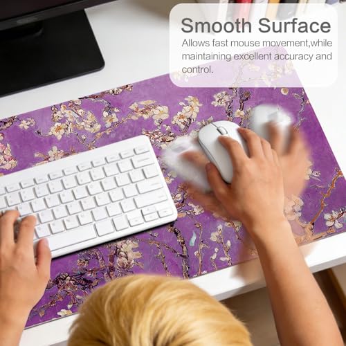 Vimorco Waterproof Desk Pad, XXL Large Mouse Extended Gaming Mousepad with Anti-Slip Rubber Base,Computer Laptop Keyboard Mouse Mat for Women Girls Work,Game,Office,31.5 x 15.7 inch,Purple Flowers - color: Purple Flowers