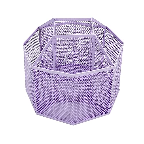 Annova Mesh Desk Organizer Rotate with 5 Compartments Spinning Tidy Candy/Pen Holder Office, Art Supply, Storage, Classroom, Home (Light Purple) - color: Light Purple