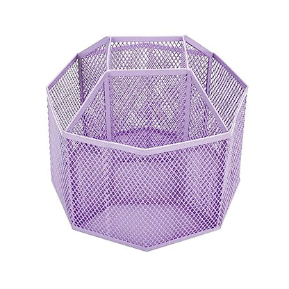 Annova Mesh Desk Organizer Rotate with 5 Compartments Spinning Tidy Candy/Pen Holder Office, Art Supply, Storage, Classroom, Home (Light Purple) - color: Light Purple