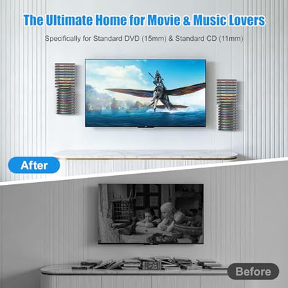4 Pack DVD Shelf for Wall Mount, Floating Metal DVD Rack and Video Game Storage for Standard DVD CD Cases, Heavy-Duty Media Organizer Holder for PS, Xbox, PS5, PS4, Holds up to 76 - size: 4 Pack