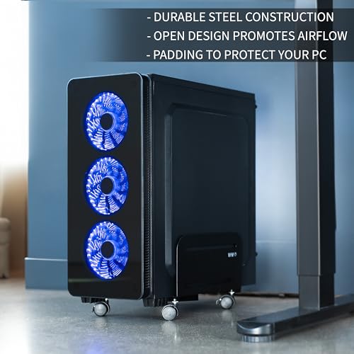 VIVO Computer Mid-Tower Case, CPU Steel Rolling Stand, Adjustable Mobile Cart Holder with Locking Caster Wheels, Black, CART-PC01 - style: Mid Tower Cart