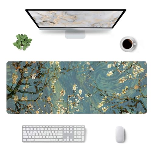 Almond Blossoms Large Mouse Pad,Gaming Keyboard Desk Pad,Extended Mouse Mat Non-Slip Rubber Base with Stitched Edges for Office Game Home XL 31.5"x11.8" - color: Almond Blossoms, size: 31.5L x 11.8W inches