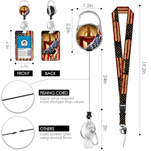 American Flag Lanyards ID Badge, USA Flag ID Badge Holder with Retractable Reel Clip and Keychain, Vertical Heavy Duty Identity Badge Cover Case Protector for Teacher Nurse Gifts for Christmas - color: Nationalflag2-red