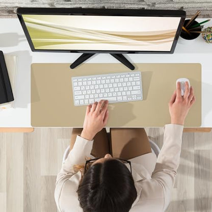 AFIING Apricot Desk Pad 31.5" x 12", Leather Desk Mat | Waterproof PU Leather, Non-Slip Rubber Base, Modern Desk Decor, Office & Home - color: Purebeige