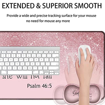 Large Gaming Mouse Pad + Mouse Wrist Rest Pad + Coaster Combination, 31.5 "x 11.8" Durable Non-Slip Extension Table Mat, Suitable for Office and Home, Bible Psalm 46-5 - color: Bible Psalm 46-5