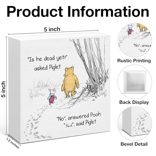 Pooh Bear Desk Decor, Is He Dead Yet Wood Box Sign, Democrat Gifts for Liberal Coworkers Friends, Office Home Decor for Desk Table Shelf 5 x 5 Inches - color: Is